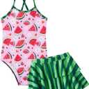 Vieille Little Girls Swimsuit Cute Kids Quick Dry Swimwear with Skirt 3-8 Years (Pink)