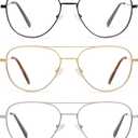 AMOMOMA 3-Pack Retro Aviator Reading Glasses for Men Women Trendy Square Blue Light Blocking Computer Readers Metal AM6092 Mix (+1.5 Magnification Strength)