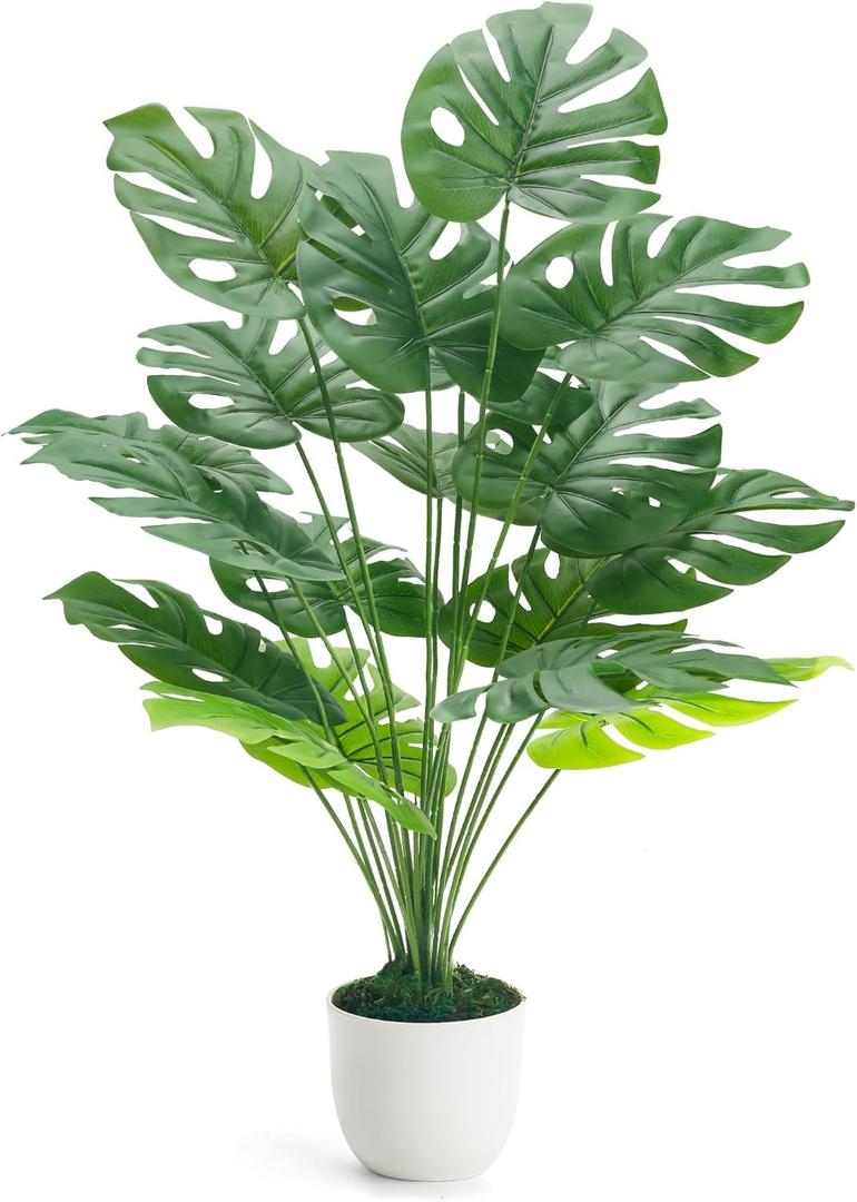 Der Rose 28" Fake Plants Large Artificial Monstera Faux Potted Plants Indoor Tall Tree for Living Room Decor (White)