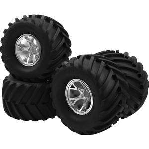 5.31''OD Rubber Tires & Wheel Rim 12mm Hex Hub Compatible with Traxxas Rustler HPI HSP Volcano Tamiya Exceed Himoto 1/10 Off-Road Monster Truck,135mmx73mm (Silver), 135 millimeters