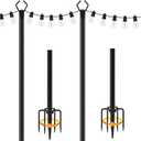 2 Pack 10 ft Heavy Duty Metal String Light Poles Adjustable Outdoor Lighting Stand for Patio, Backyard, Garden, Party & Wedding Rustproof & Sturdy with Hooks
