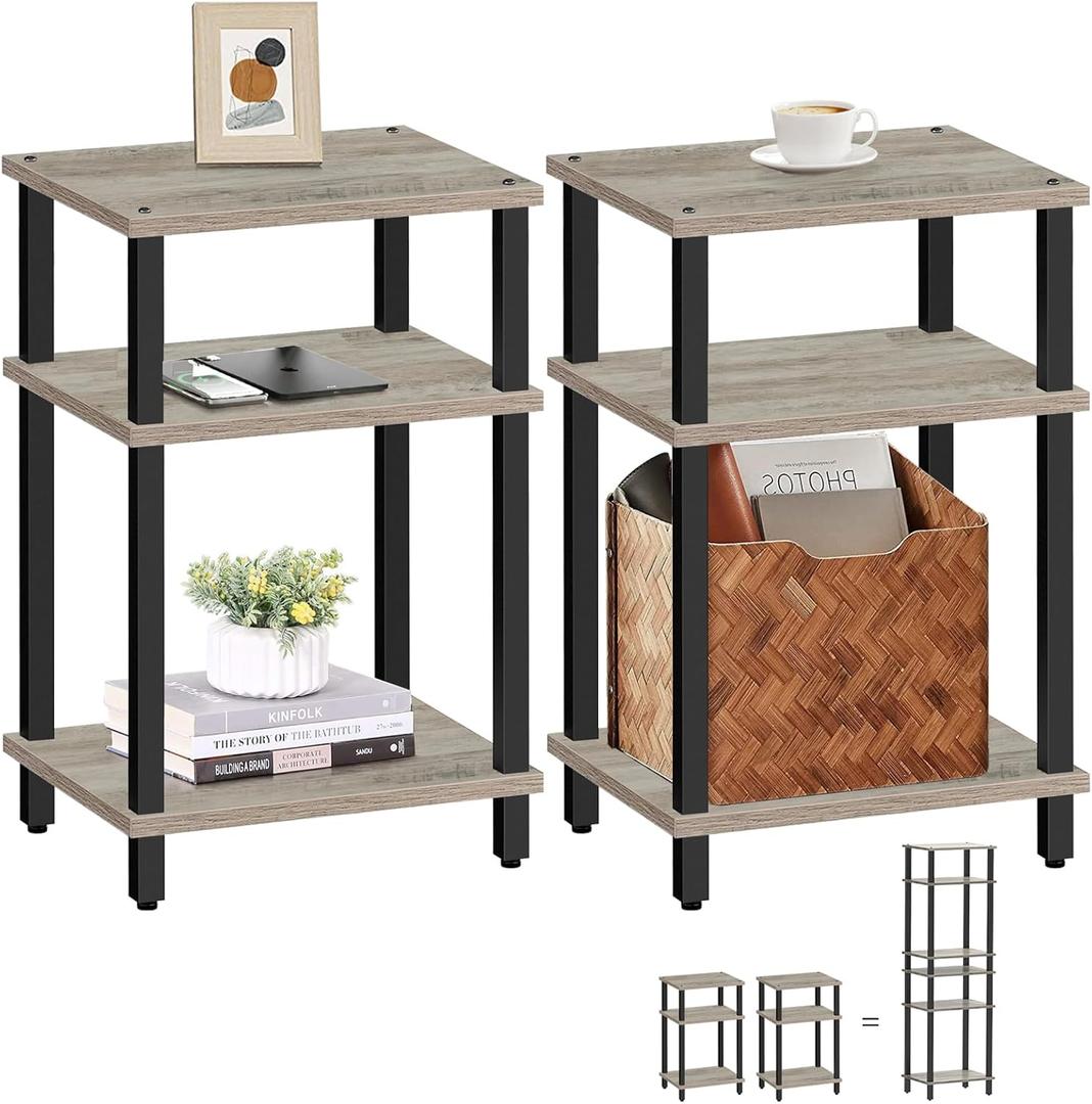 TUTOTAK Set of 2 End Table, Side Table, Nightstand, 3-Tier Storage Shelf, Couch Table for Small Space TB01BG0492 (Greige)