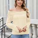 ZAFUL Women Off Shoulder Sweaters Long Sleeve Cable Knit Slim Fit Ribbed Knit Tops Pullover Sweaters (Large)