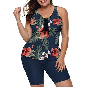 LALAGEN Womens 2025 Plus Size Tankini Swimsuits Rash Guard Capris Athletic Two Piece Swimwear Bathing Suits Print Blue 4X