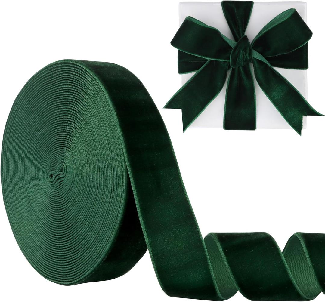 1 Inch Velvet Ribbon 10 Yards LVYOUIF Single-Sided Velvet Ribbon Trim Perfect for Christmas Trees Gift Wrapping Bouquets Wedding Decor and DIY Crafts Dark Green-165