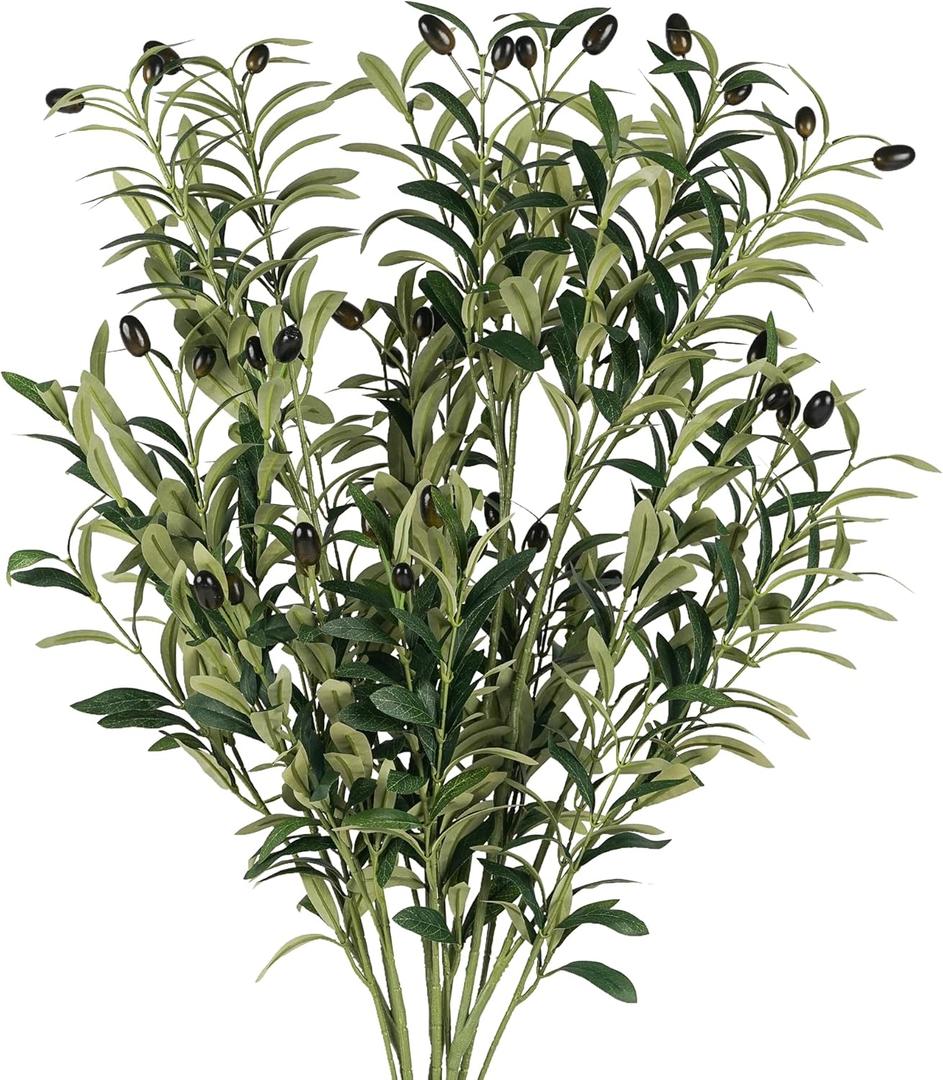 Olive Stems 3 Pcs 39 inch Artificial Olive Green Leaves Picks, Spring Branches Decor for Vase, Greenery Vase Filler Home Decoration Indoor