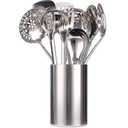 18/10 Stainless Steel Kitchen Utensils Set with Holder - 15″ Spatula Spoon Set with Storage Organizer for Countertop, Fork, Tongs, Spatula, Ladle, Skimmer, Turner, Spaghetti, Large Spoon Set of 12