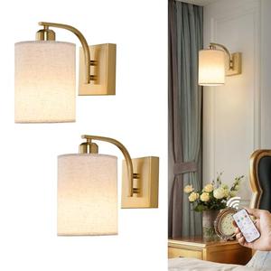 Powfloven Gold Rechargeable Wall Sconces 1 Pack with Remote, Wireless Battery Operated Dimmable LED Wall Lights, Cordless Wall Lighting Lamp Fixture for Bedroom Living Room