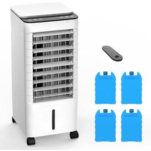 Windowless Portable Air Conditoners, 3-IN-1 Portable AC with Remote, 3 Modes 3 Speeds, 1.16Gal Tank & 12H Timer, 45° Oscillation, Fast Cooling Quiet Ventless Swamp Cooler for Room Home Office, Pearl