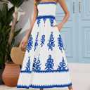 Summer Dress for Women Boho Floral Sundress 2025 Flowy Casual Spaghetti Strap A Line Beach Vacation Maxi Dress (White, S)