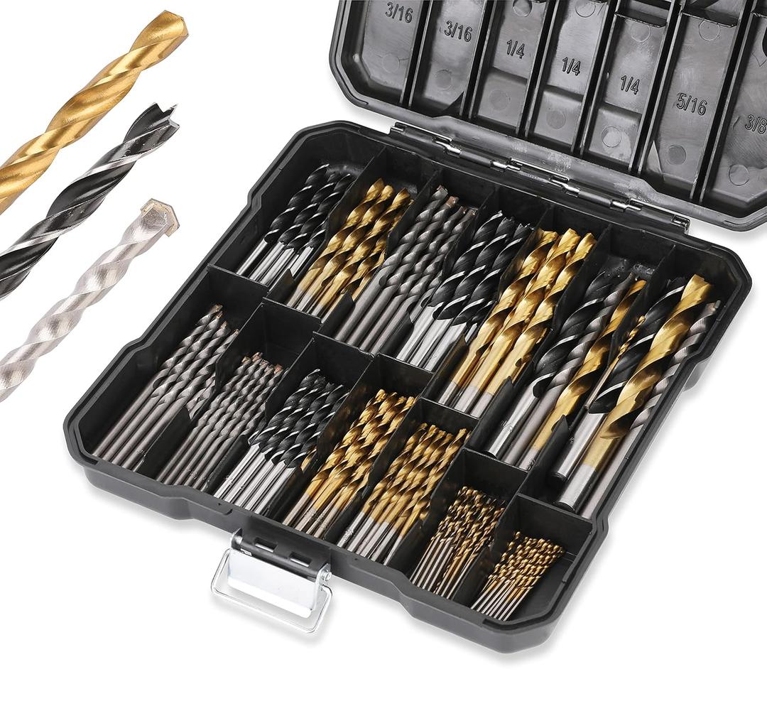 PLATINUMEDGE 140PC Multipurpose Drill Bits Set, 88PC Titanium Twist Drill Bits 26 Pc Masonry Drill Bits for Brick, Concrete 26 Pc Brad Point Drill Bits, for Wood, Metal, Masonry with Hard Storage Case