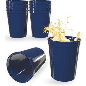 20 Pack 16 oz Navy Blue Reusable Blank Plastic Cups, Stadium Cups Bulk – BPA Free Top Rack Dishwasher Safe, Party Colored Cups Perfect for Wedding, Birthday, Graduation, Clubs