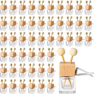 Zubebe 60 Pcs Car Diffuser Bottles Empty Bulk Vent Clip Car Air Freshener Diffuser for Essential Oil Perfume Glass Bottle with Wooden Caps Stick Fragrance Ornament (Clear)