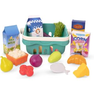 B. toys  Play Food & Basket  18 Pieces of Toy Food  Grocery, Cooking, Play Kitchen Toys  Pretend Play Set for Toddlers, Kids  2+ Years  Freshly Picked