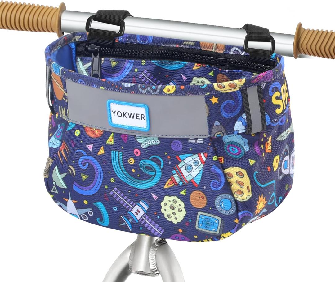 Kids Bike Basket Front for Boys Girls, Waterproof Bicycle Front Basket Handlebar Bag with Reflective Safety Straps, Easy to Install Kids Bike Scooter Accessories