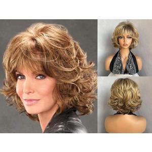 Blonde Synthetic Pixie Cut Wigs with Bangs, Short Glueless Heat-Resistant Fiber Wig for White Women, Daily Life Use