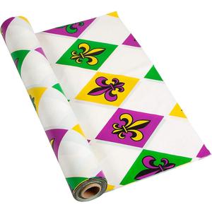Fun Express Mardi Gras Plastic Tablecloth Roll 40" x 100 ft.- Perfect for Party Supplies, Celebrations, and Festive Events - 1 Durable Piece for Easy Setup