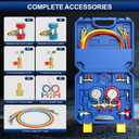 Luney 3 Way AC Gauges Set, AC Manifold Gauge Set for R134a R12 R22 R502 Refrigerant, Automotive HVAC Freon Recharge Kit with 4FT Flameproof Hoses, Couplers, Adapter, Self Sealing & Puncturing Can Tap
