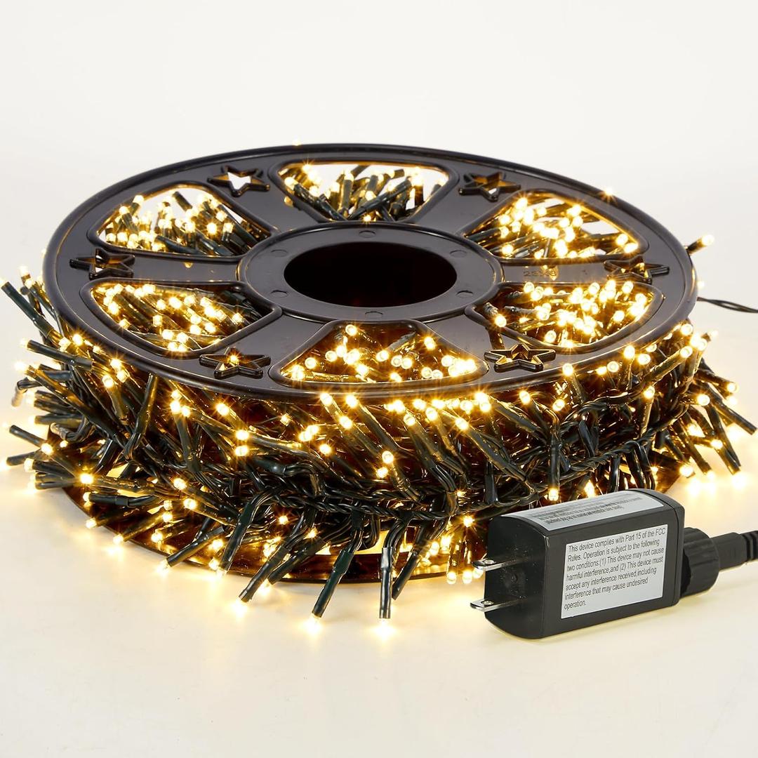 82FT 1000LED Warm White Christmas Lights Outdoor with 8 Modes, IP44 Waterproof Plug in Christmas Tree Light Fairy String Lights for Christmas, Patio, Garden, Indoor Outdoor Decor