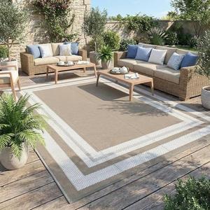 Garvee 8x10 Outdoor Rug Waterproof Plastic Straw Rug Panel Grey Brown | Outdoor Patio Rug, Reversible, Easy Clean, Foldable, Lightweight Large Area Rugs for Porch Backyard Camping RV Beach Balcony