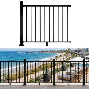 42 in. H x 4 ft. Heavy Duty BH Aluminum Straight Picket Railing with Post, Porch and Deck Railing Kit Supports Up to 800 Lbs, IBC Compliant and Certified, AAMA2604 Powder Coating, Textured Black