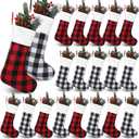 Seematn 20 Pcs Christmas Buffalo Plaid Stockings 18 Inch Xmas Black Red White Plaid Stockings with Plush Cuff Hanging Buffalo Plaid Christmas Stocking for Xmas Home Fireplace Holiday Party Decor