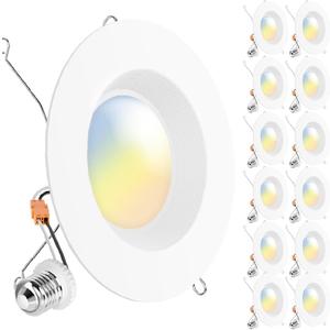 Sunco 12 Pack 6 Inch LED Recessed Light, Retrofit Downlight Can Lights for Ceiling, Baffle Trim, 1050 LM, 13W (75W Equivalent), Selectable CCT 2700K/3000K/3500K/4000K/5000K, Dimmable, Damp Rated UL (5 Cct in One (2700k, 3000k, 3500k, 4000k, 5000k))