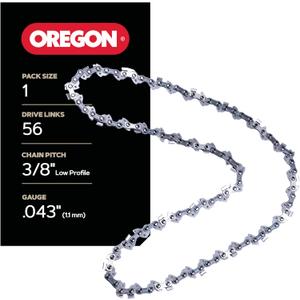 Oregon Chainsaw Chain 3/8" LP Pitch, .043" (1.1 mm) Gauge for 16" (40cm) Bar, 56 Drive Links  Low-kickback Replacement Saw Chain, Fits Greenworks, Makita, Ego, Dewalt and more