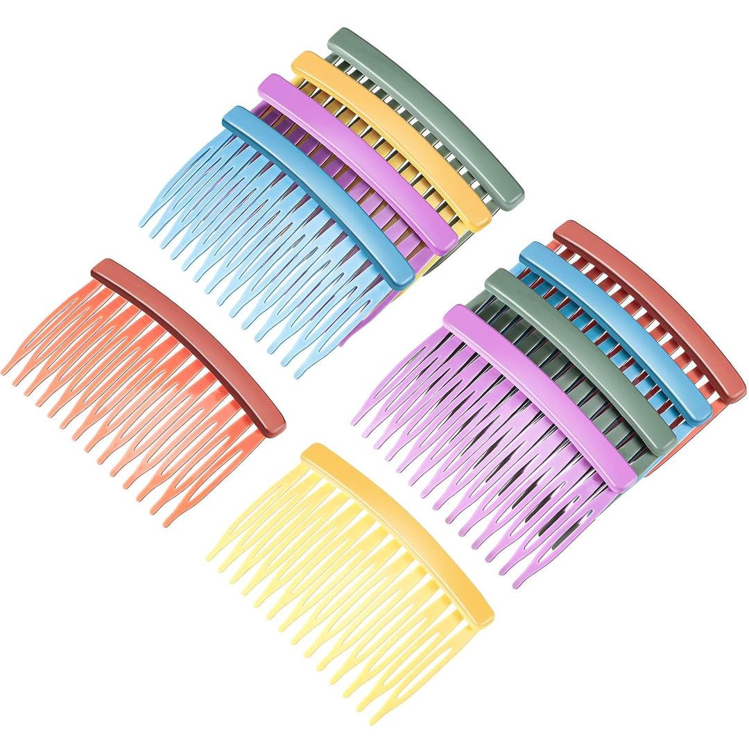 Chuangdi 10 Pcs Hair Combs for Women Accessories Decorative French Hair Side Combs Accessory for Fine Thin Curly, Colorful Solid Plastic 14 Wide Teeth for Daily Summer Party Wedding Dances Gifts