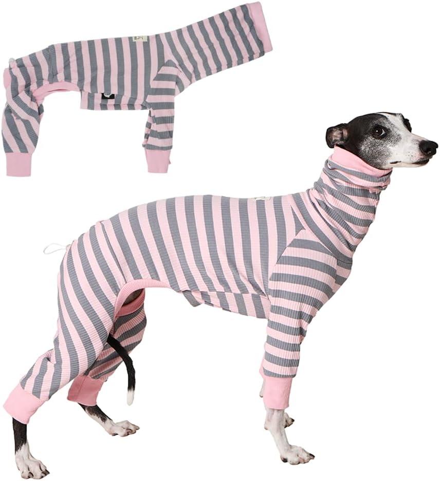 Whippet Shirt, Thin Striped Base Layer Onesie for Greyhounds, Lightweight Striped Base Layer for Sighthounds (Pink&Grey, Size 8(35-41lbs))