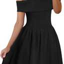 MEROKEETY Women's Summer Off Shoulder Mini Dresses 2025 Ruffle A Line Cocktail Party Knit Dress (Medium)