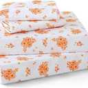 MUXHOMO Queen Size 4 Piece Sheet Set, Soft & Breathable Sheet Set for Bedroom with Deep Pocket Up To 16", Wrinkle-Free & Cooling Bed Sheet with Flat Sheet, Fitted Sheet & Pillowcases - Blossoms Orange