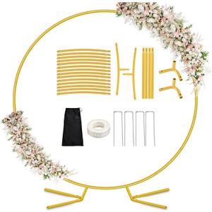 6.6FT Round Metal Arch Backdrop Stand, Circle Balloon Arch Stand Kit with Base, Metal Gold Wedding Arches Frame Heavy Duty for Birthday Gender Reveal Baby Shower Anniversary Party Decoration