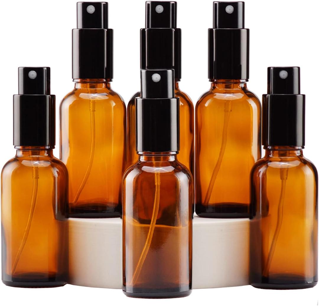 YIZHAO Amber Glass Spray Bottles 1oz, with Small Fine Mist Spray, Metal Cap, Refillable for Essential Oil,Travel,Cleaning,Perfume,Aromatherapy,Makeup 6 Pcs
