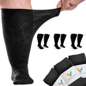 Viasox EasyStretch Diabetic Socks for Men & Women, Non Binding Top, Seamless Toe, Loose Fit, 3 Pack (Large, Black)