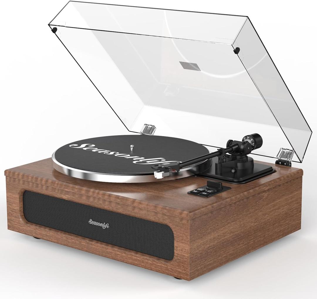 Record Player Turntable for Vinyl Records Built-in 4 Stereo Speakers All in 1 Vinyl Player Belt Drive Turn Table MM Cartridge ATN-3600L Stylus 33 45 Speed BT Wireless High Fidelity Classic Brown