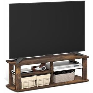 Furinno Nelly TV Stand, 3-Tier Entertainment Center with Open Shelves Storage, TV Console for TV up to 50 Inch, Soft Edges, for Living Room, Bedroom, Amber Pine