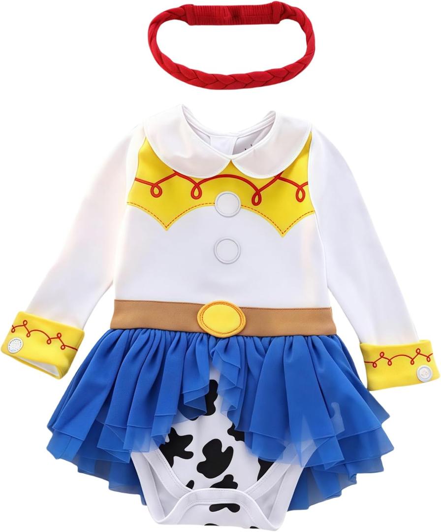 Princess Dresses Baby Girls Costume for Infant Romper Onesie Babysuit Birthday Christmas Halloween with Headband 0-18Months (E18) 0-3 Months