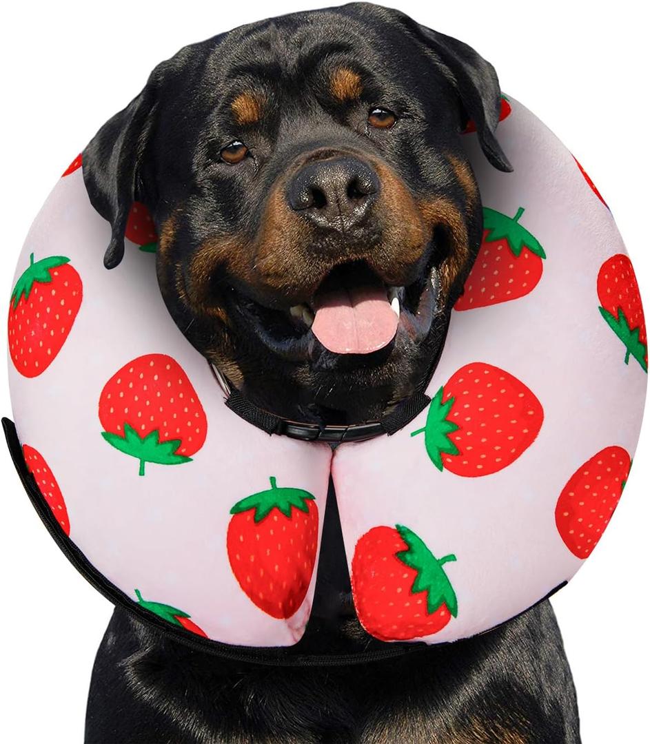 MIDOG Inflatable Dog Neck Donut Collar Alternative After Surgery, Soft Protective Recovery Cone for Small Medium Large Dogs and Cats Puppies - Alternative E Collar (Strawberry, XL)