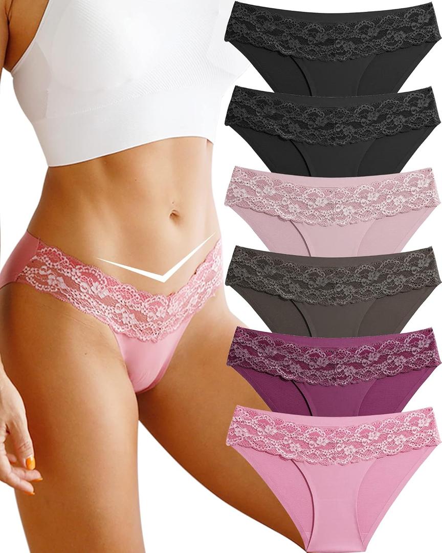 Which is Seamless Underwear for Women Sexy No Show Bikini Panties Lace High Cut Hipster Cheeky Panty 6 Pack, Medium