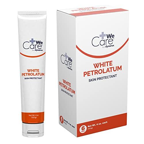 Dynarex White Petrolatum, Petroleum Jelly for Dry, Damaged or Cracked Skin, Soothing White Petroleum Jelly for Minor Skin Irritations, 4 oz. Tubes, 1 Pack of 6 Petroleum Jelly Tubes