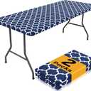 Smiry 2 Pack Rectangle Table Cloth 6 Foot, Waterproof Elastic Fitted Tablecloths, Windproof Washable Polyester Table Cover for Picnic, Camping, Outdoor& Patriotic Decor (Navy, 30"x72")