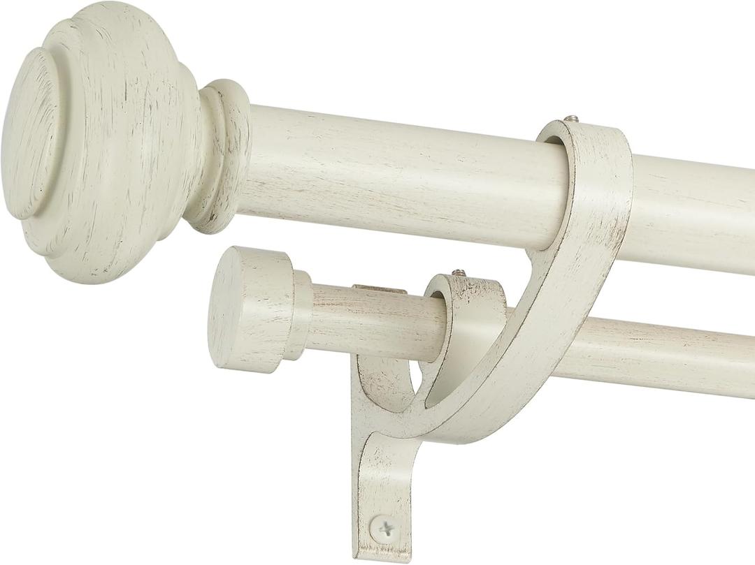 Double Curtain Rods 72 to 144 Inches with Solid Aluminum Alloy Brackets, 1 Inch Adjustable Drapery Rod, Heavy Duty Dual Curtains Rod for Window, Sliding Door, Bedroom Decoration, White Wood Grain