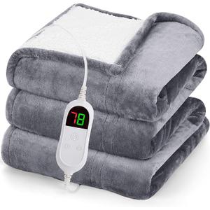 greenoak Heated Blanket Electric Twin 62"X84", Heating Blanket with 10 Heat Levels 1/2/4/6/8 Hours Auto-Off, Fleece Soft Christmas Blanket,Gifts for Grandma Seniors Mom,Misty Grey