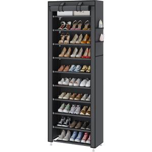 UDEAR 10-Tier Free Standing Shoe Rack Sturdy Shoe Rack Organizer for Closet Entryway Stackable Shoe Shelf with Dustproof Cover,Grey