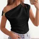 BTFBM Spring Tops for Women Trendy Sleeveless Ruched Going Out Top Solid Tank Blouses Basic T Shirts Fashion Clothing (Black, L)