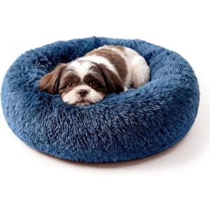 Calming Donut Dogs Beds for Small Dogs Washable,23inch Plush Round Pet Bed for Cozy Sleep,Fluffy Faux Fur Large Cat Bed,Fits up to 25 lbs Pets,Navy Blue