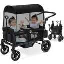 ELEMARA Foldable Wagon Stroller, Stroller Wagon for 2 Kids, Premium All Terrain Wagon for Kids with Removable Canopy, Adjustable Push/Pull Handle, Harnesses, Large Storage Bag, Black