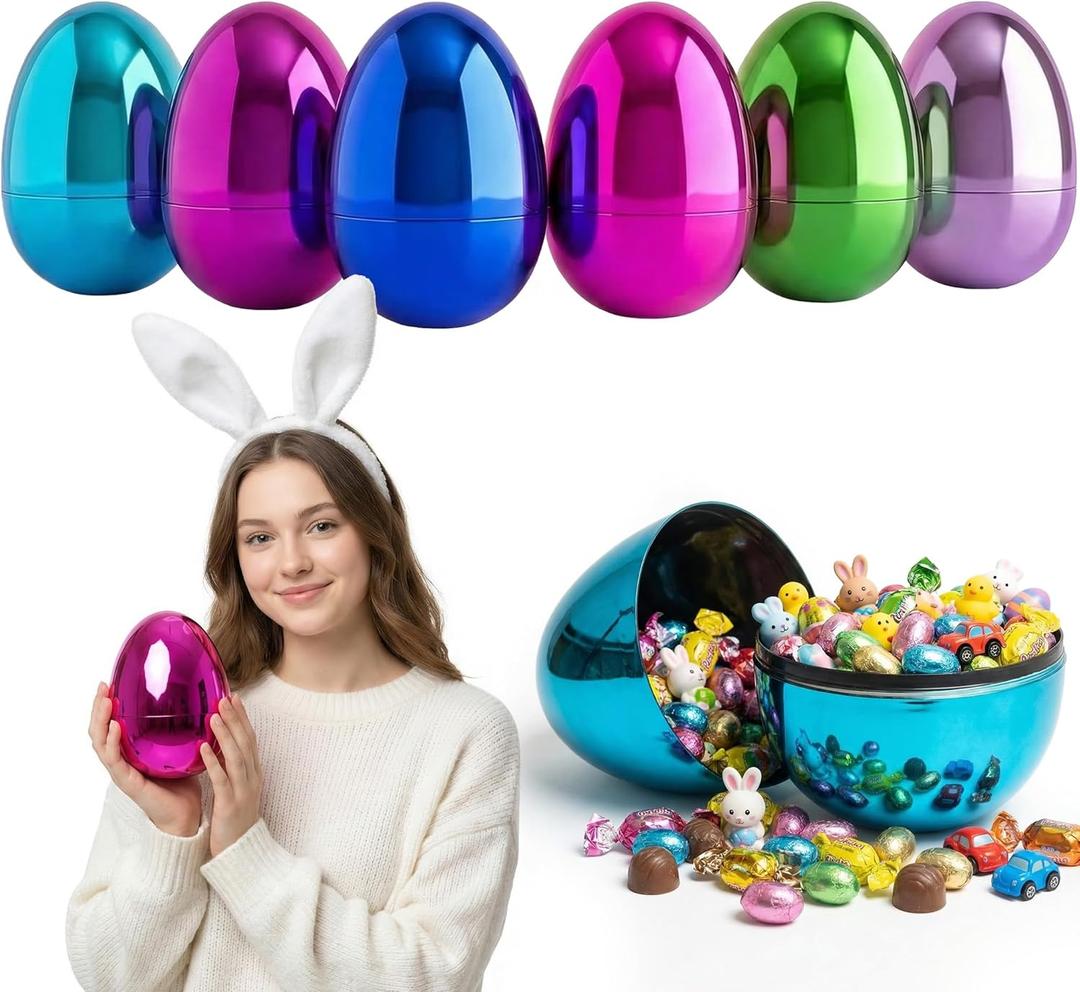 Jumbo Plastic Metallic Easter Eggs for Easter Basket Hunt Egg Party Classroom Prize Supplies and Filling Treats