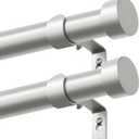 KAMANINA Curtain Rods 2 Pack, Heavy Duty Curtain Rods for Windows 28 to 48 Inch, 1 Inch Silver Modern Drapery Rod with End Cap (32"-58", 2Pack)